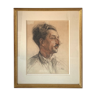 Portrait of a man with charcoal and sanguine of 1953 signed Lucien Pénat