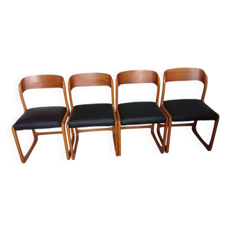 4 chaises fauteuils Baumann bois salle à manger année 60 70 vintage