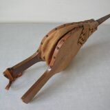 Old wooden and leather fireplace bellows works tool accessory