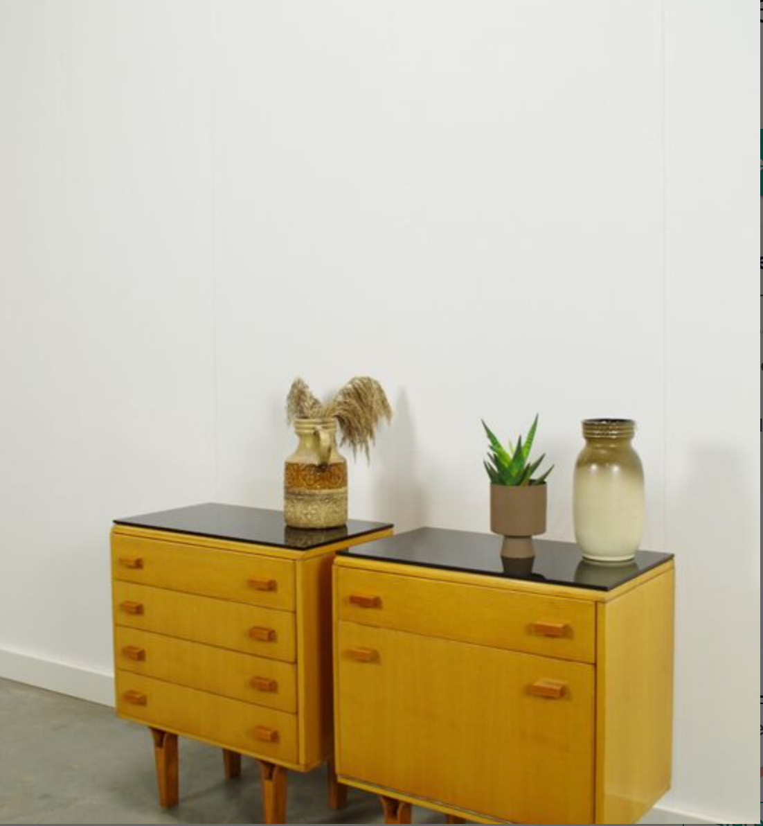 Set of vintage wooden design bedside tables