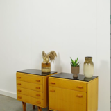 Set of vintage wooden design bedside tables