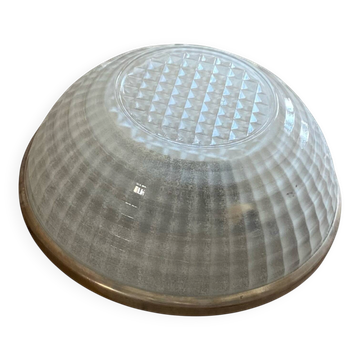 Small round ceiling light fixture in glass and aluminium, vintage design.