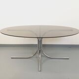 Vintage oval dining table in smoked glass and chrome metal