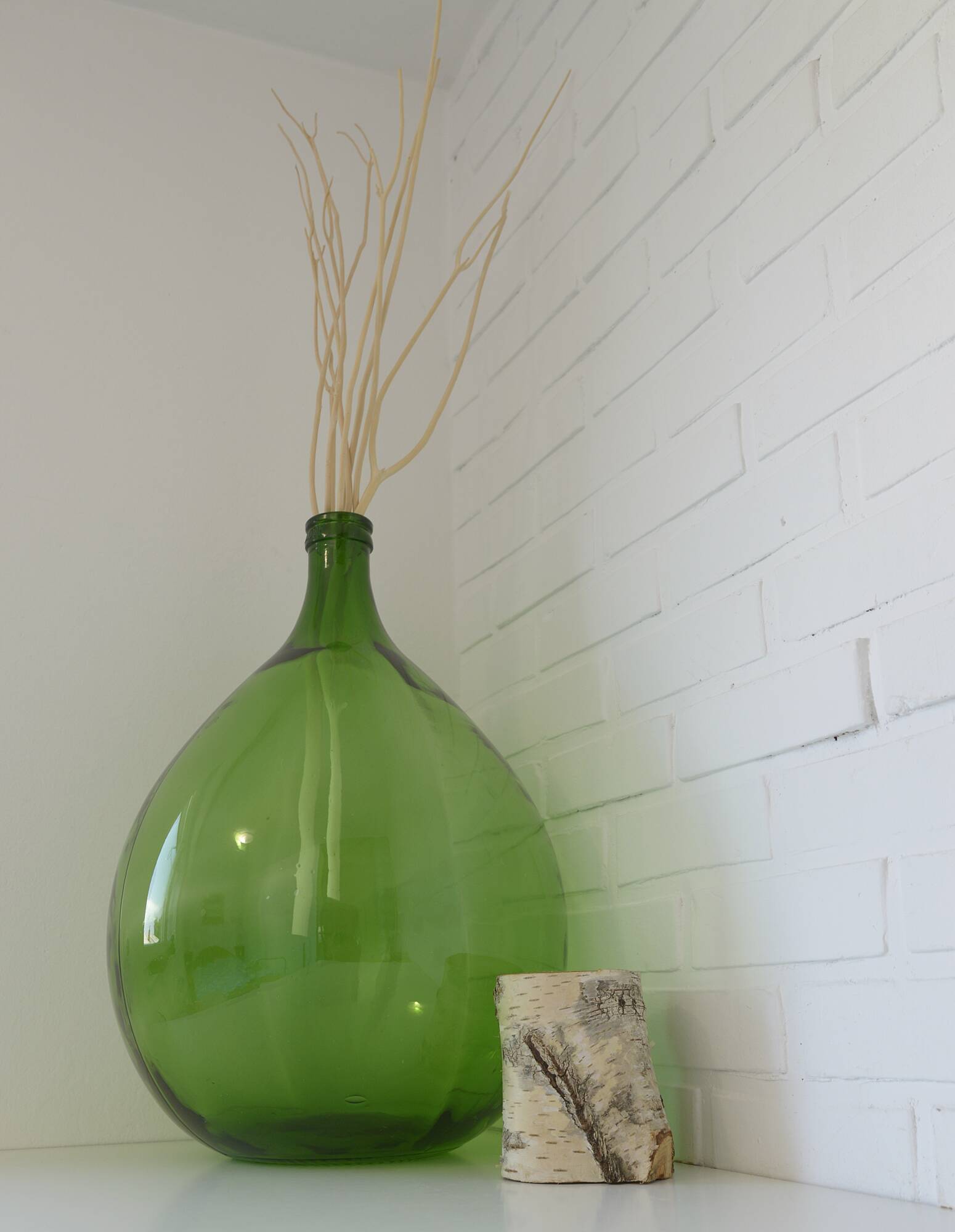 XXL demijohn / vintage clear green bottle / hand blown glass / floor vase
