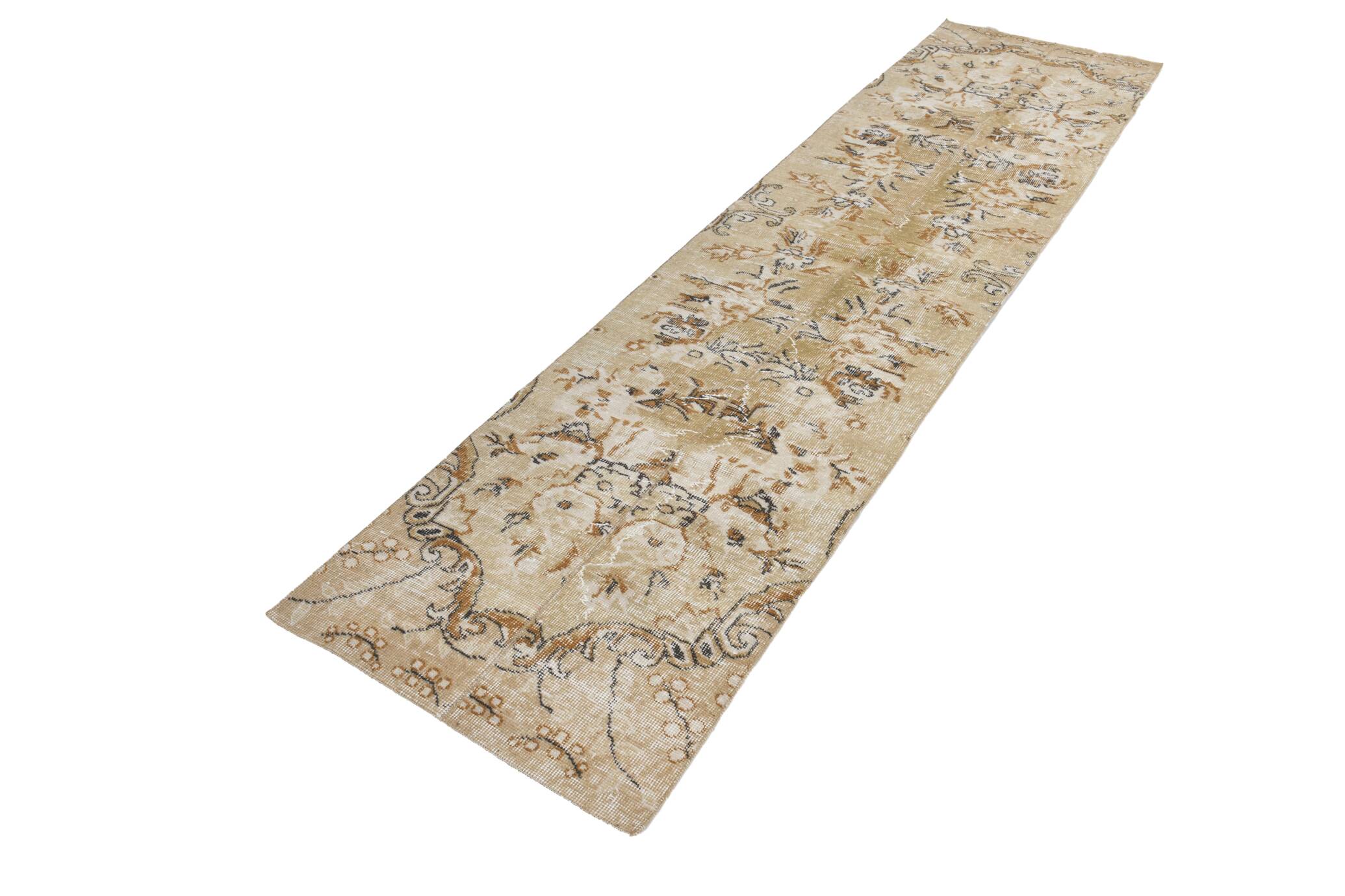 2x10 Beige Brown Floral Turkish Runner Rug, 73x302Cm SK 7009