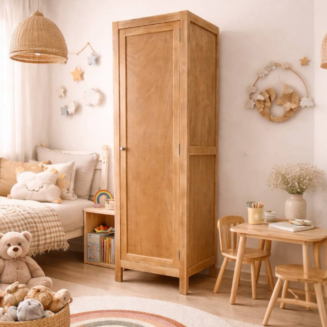 Parisian bonnetière wardrobe in raw wood, 1950.