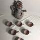 Coffee set decanter and 6 cups enamelled terracotta