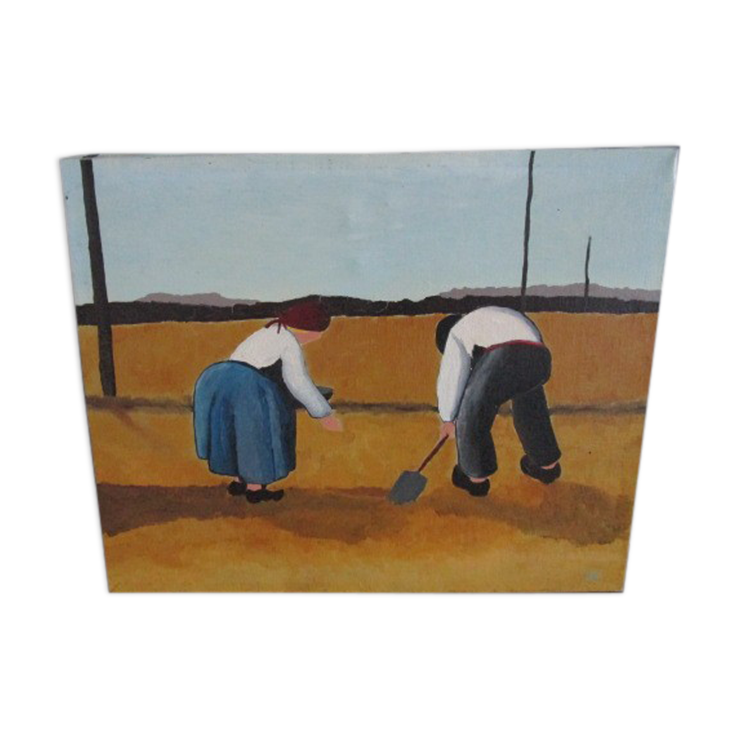 Oil-on-canvas painting "field work" 1987