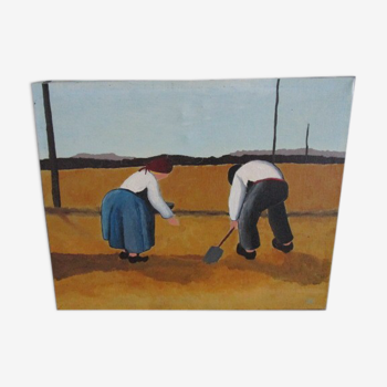Tableau-huile sur toile "travaux des champs" 1987