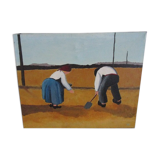 Oil-on-canvas painting "field work" 1987