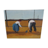 Oil-on-canvas painting "field work" 1987