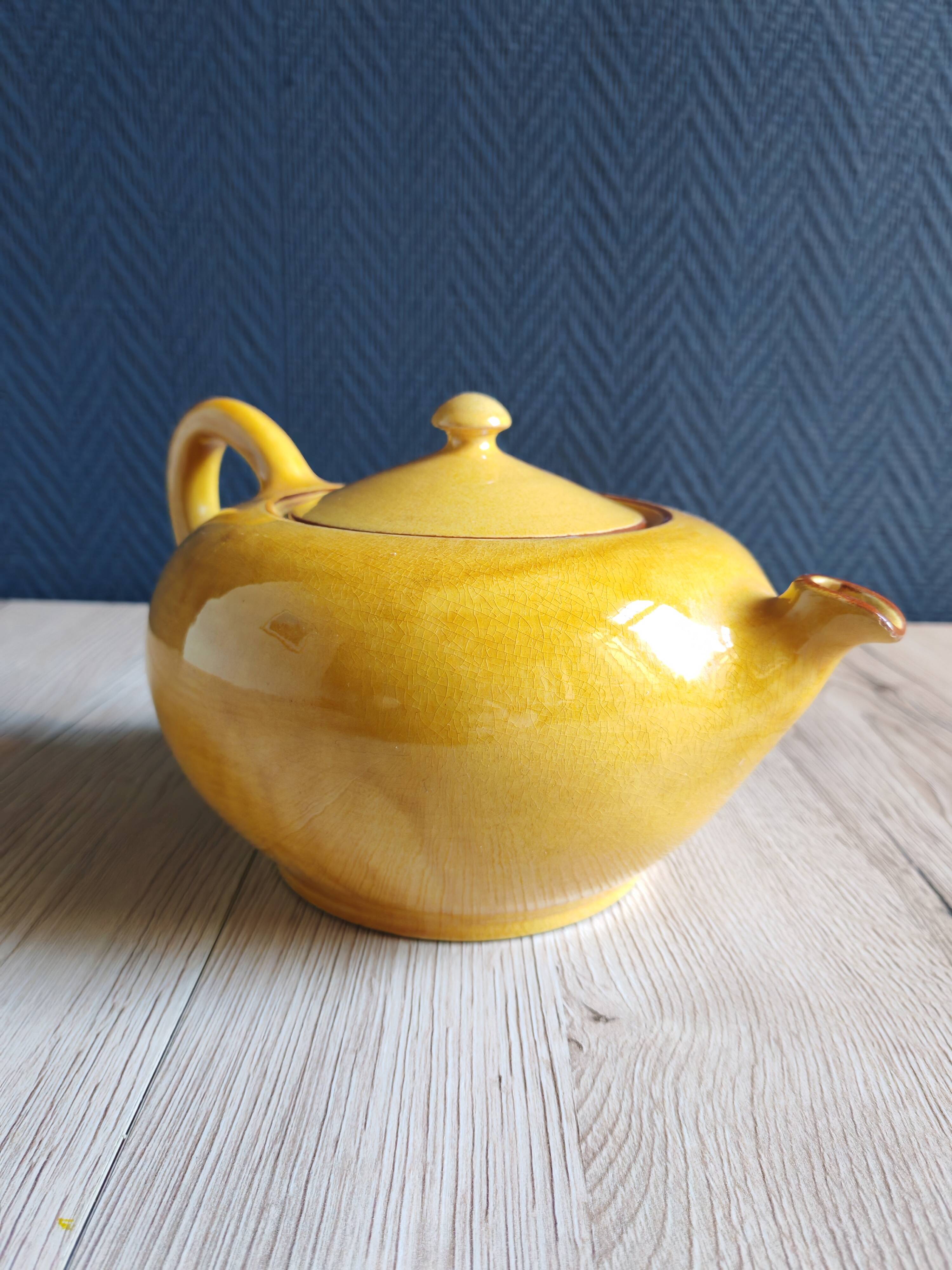 Vintage Mustard Enamelled Ceramic Teapot