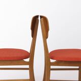 Set of 4 Danish Dining Chairs – Teak & Oak, 1960s, Red-Orange Upholstery