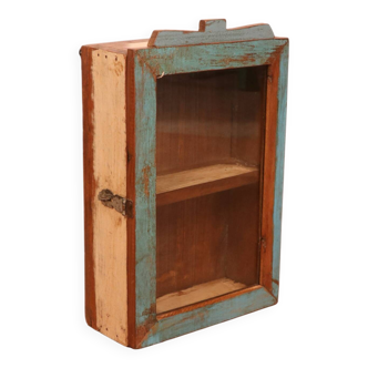 Burmese teak wall display case with original polychrome patina