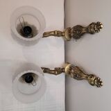 Pair of golden brass and engraved glass wall lights