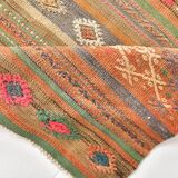 5x8 Green & Orange Striped Pattern Persian Kilim Rug, 155x250Cm