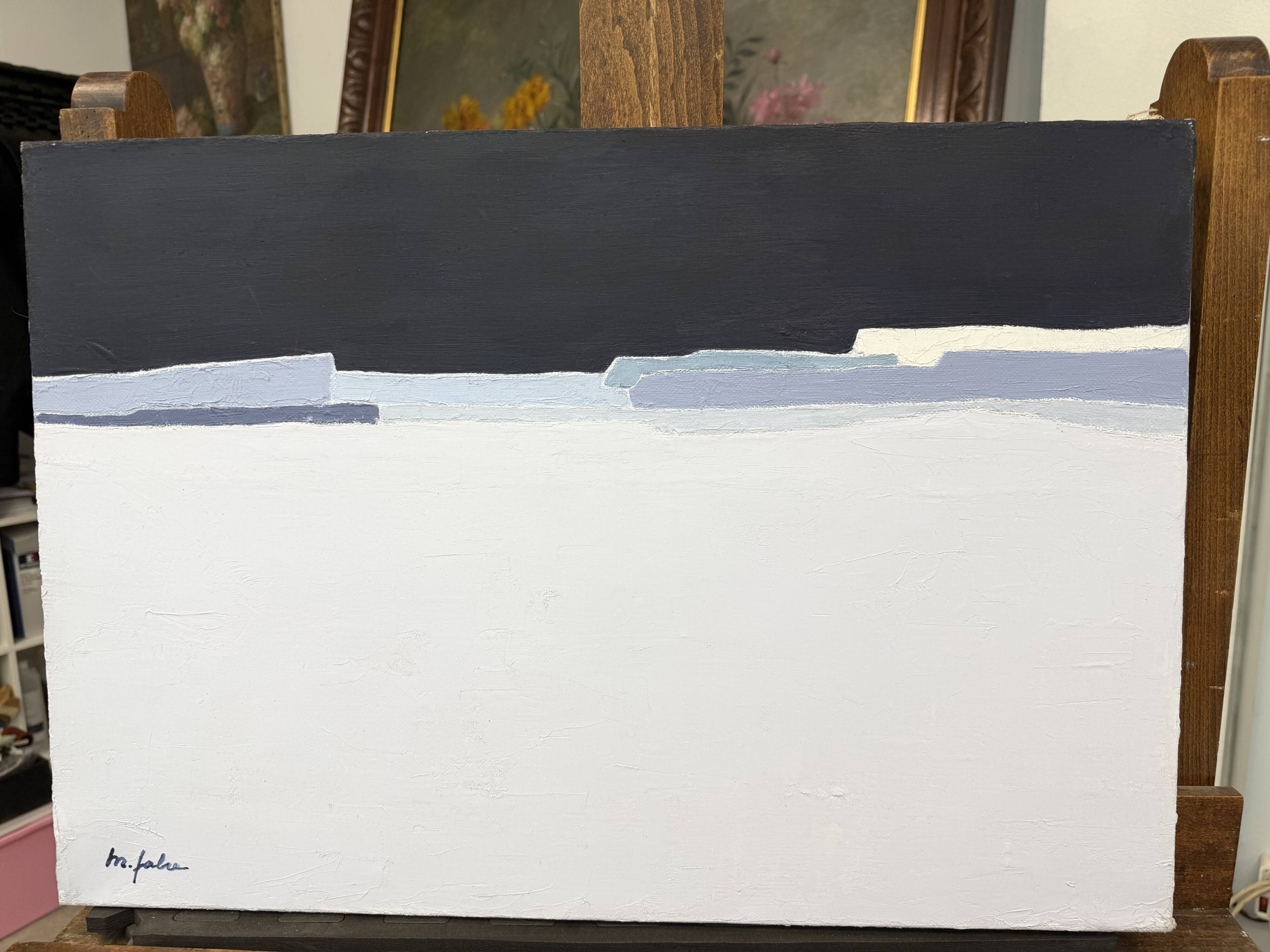 Abstract minimalist table – contemporary landscape – oil on canvas signed