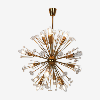 Brass & crystal sputnik snowflake chandelier, Emil Stejnar for Rupert Nikoll 1950