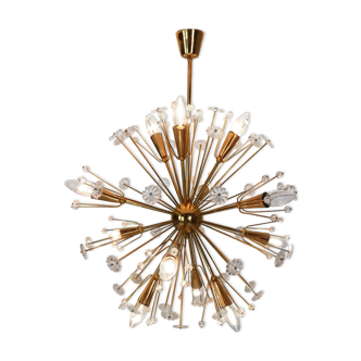 Brass & crystal sputnik snowflake chandelier, Emil Stejnar for Rupert Nikoll 1950