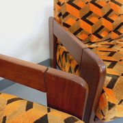 Pair of vintage walnut and velvet fabric sleigh armchairs from the 70s