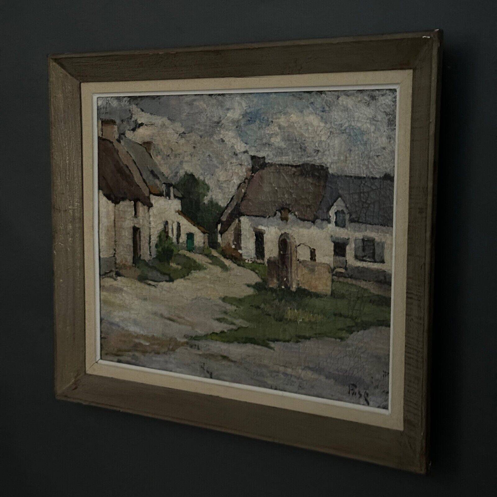 Oil on canvas of Breton farms by Pasquier, early 20th century