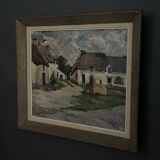 Oil on canvas of Breton farms by Pasquier, early 20th century
