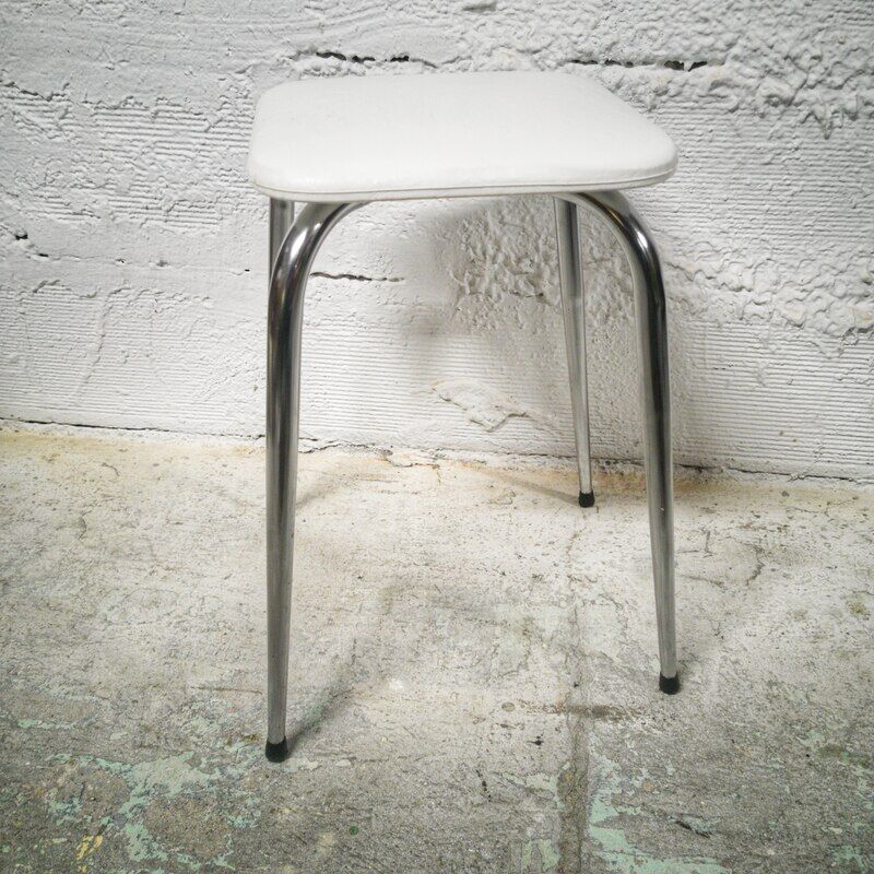 Stool chrome and skaï white