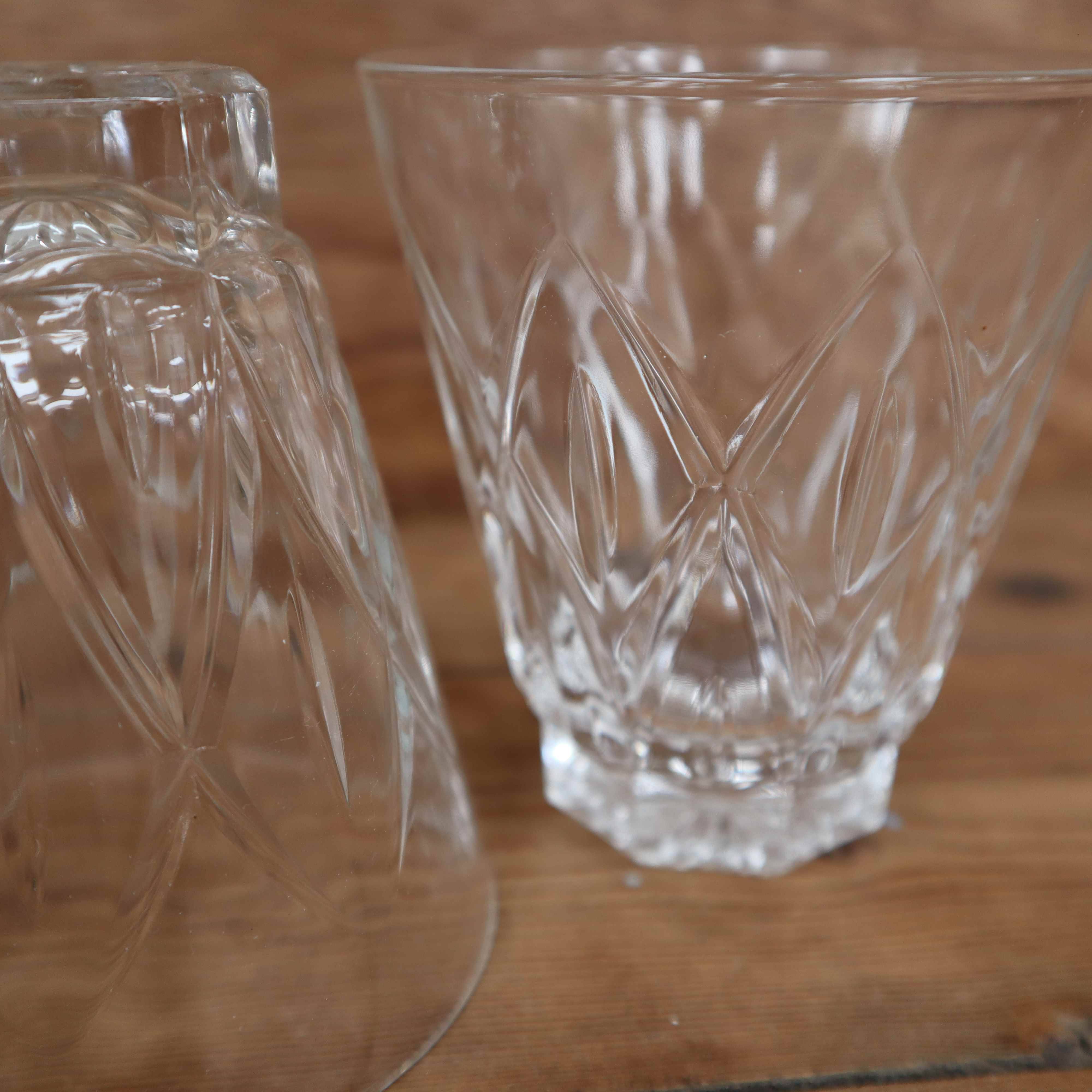 2 large Arlequin water glasses in Reims crystal glass 1950