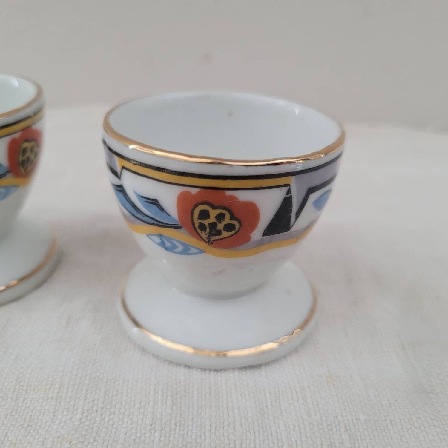 Porcelain egg cups MLV, geometric design, 1930s