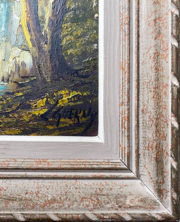 Tableau ''Pêcheur en bord de cascade'' HST signée L. Gerny & cadre