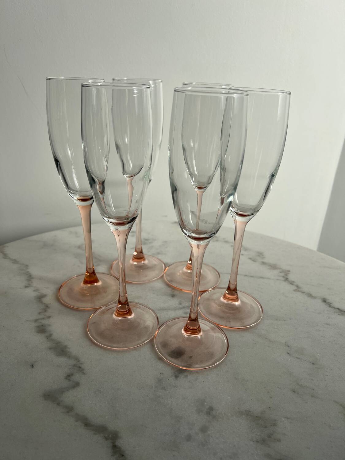 6 vintage rose champagne flutes