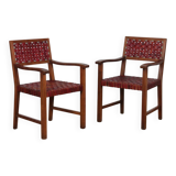 Pair of 1950s bridge chairs in wood and leather