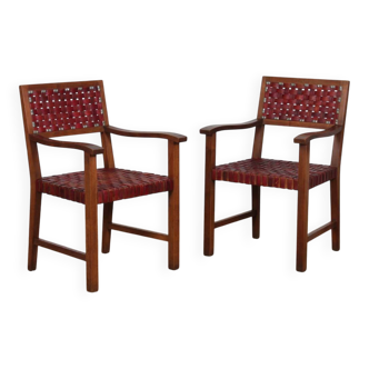Pair of 1950s bridge chairs in wood and leather