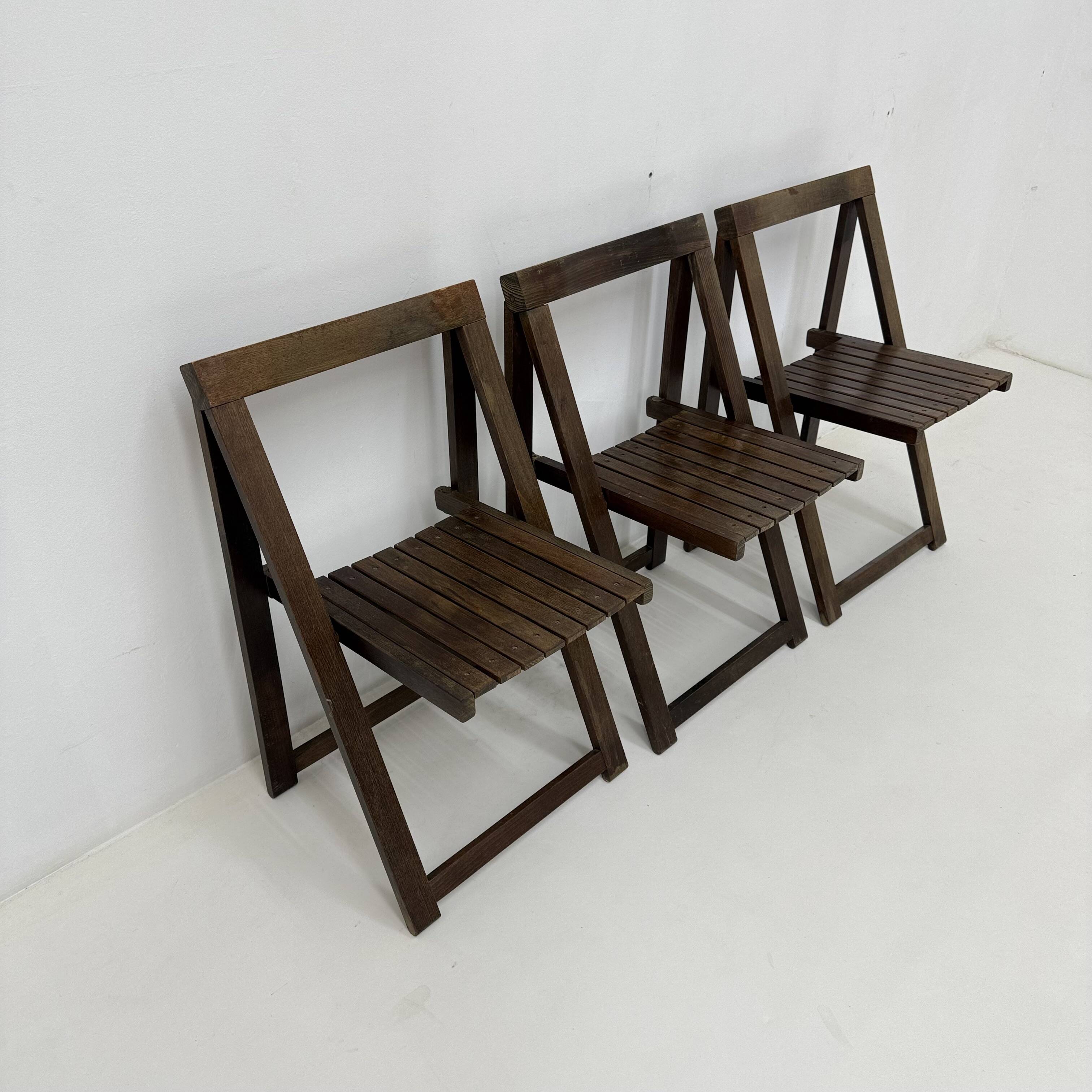 Set of 3  wooden folding chairs, 1960’s