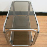 Table basse Space Age en verre fumé et acier chromé, 1970s