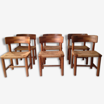 Set of 6 chairs in spruce, Danish design