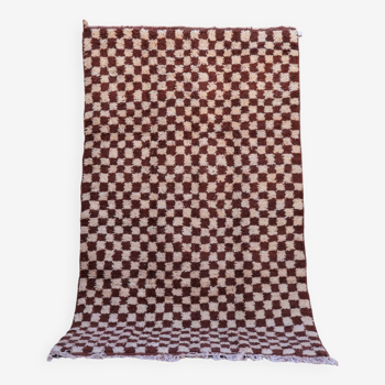 Moroccan brown and cream checkered rug