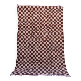 Moroccan brown and cream checkered rug