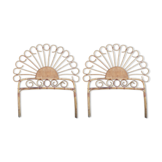 Pair of rattan sun peacock headboards - vintage - Menorca