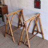 Pair of vintage rattan trestles