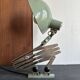 Old extendable accordion lamp in celadon green, workshop spirit.