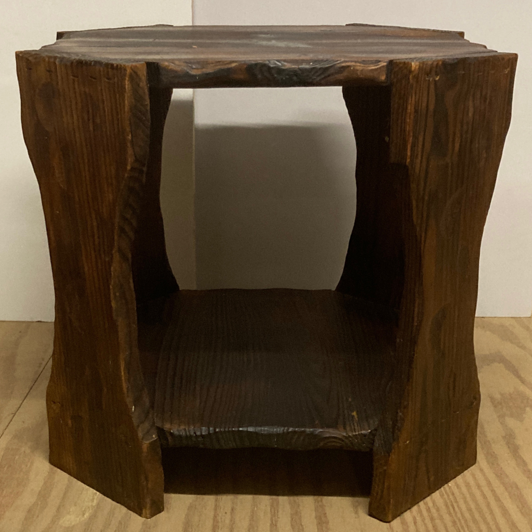 Brutalist Wabi Sabi oak carved side table, 1960s