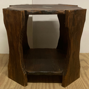 Table d’appoint brutaliste en chêne sculpté Wabi Sabi années 1960