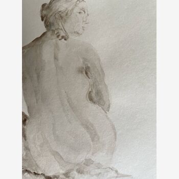 Tableau aquarelle monochrome « la statue réaliste »