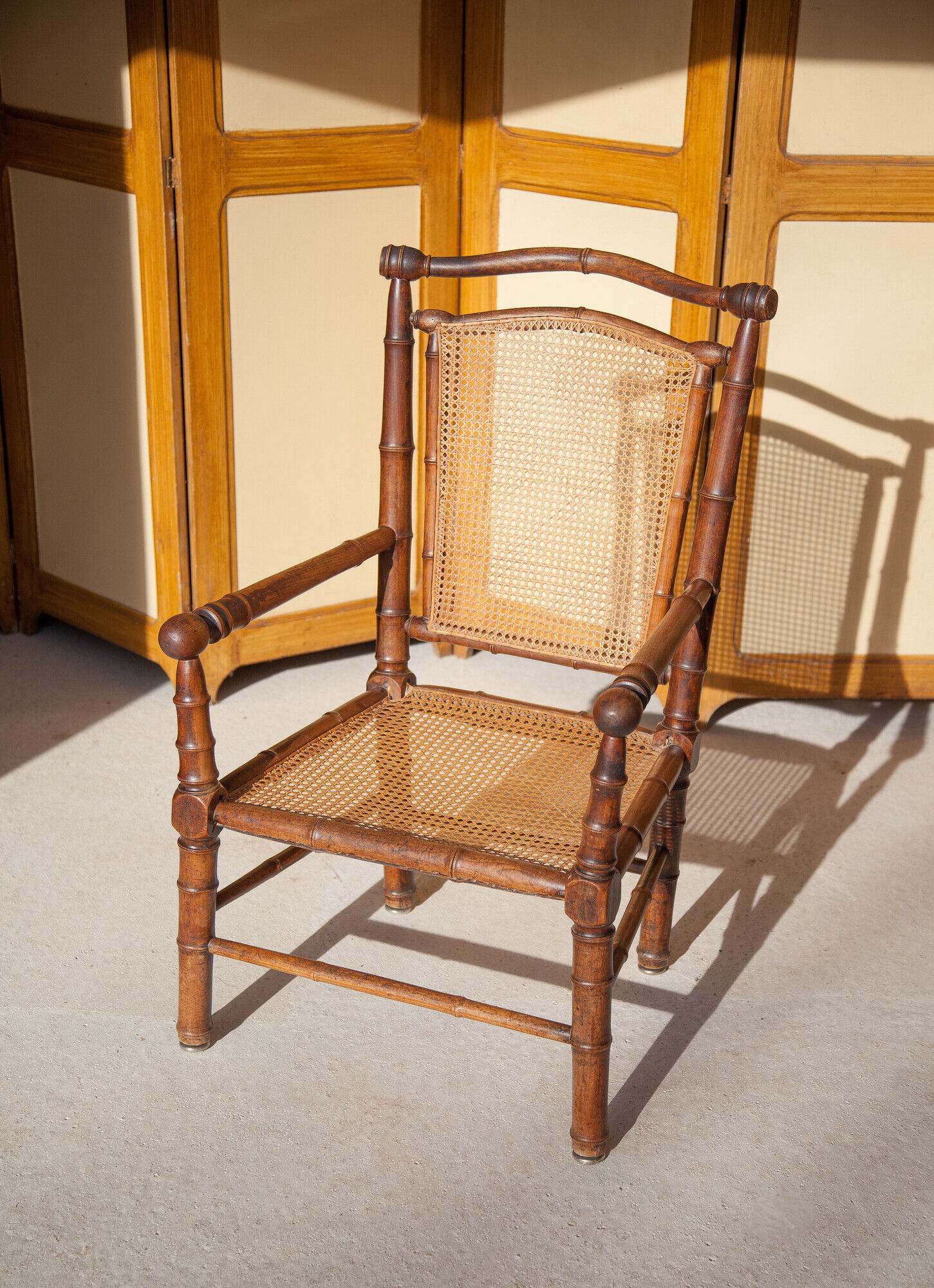 Canned armchair wood imitation bamboo, colonial armchair, interior decoration