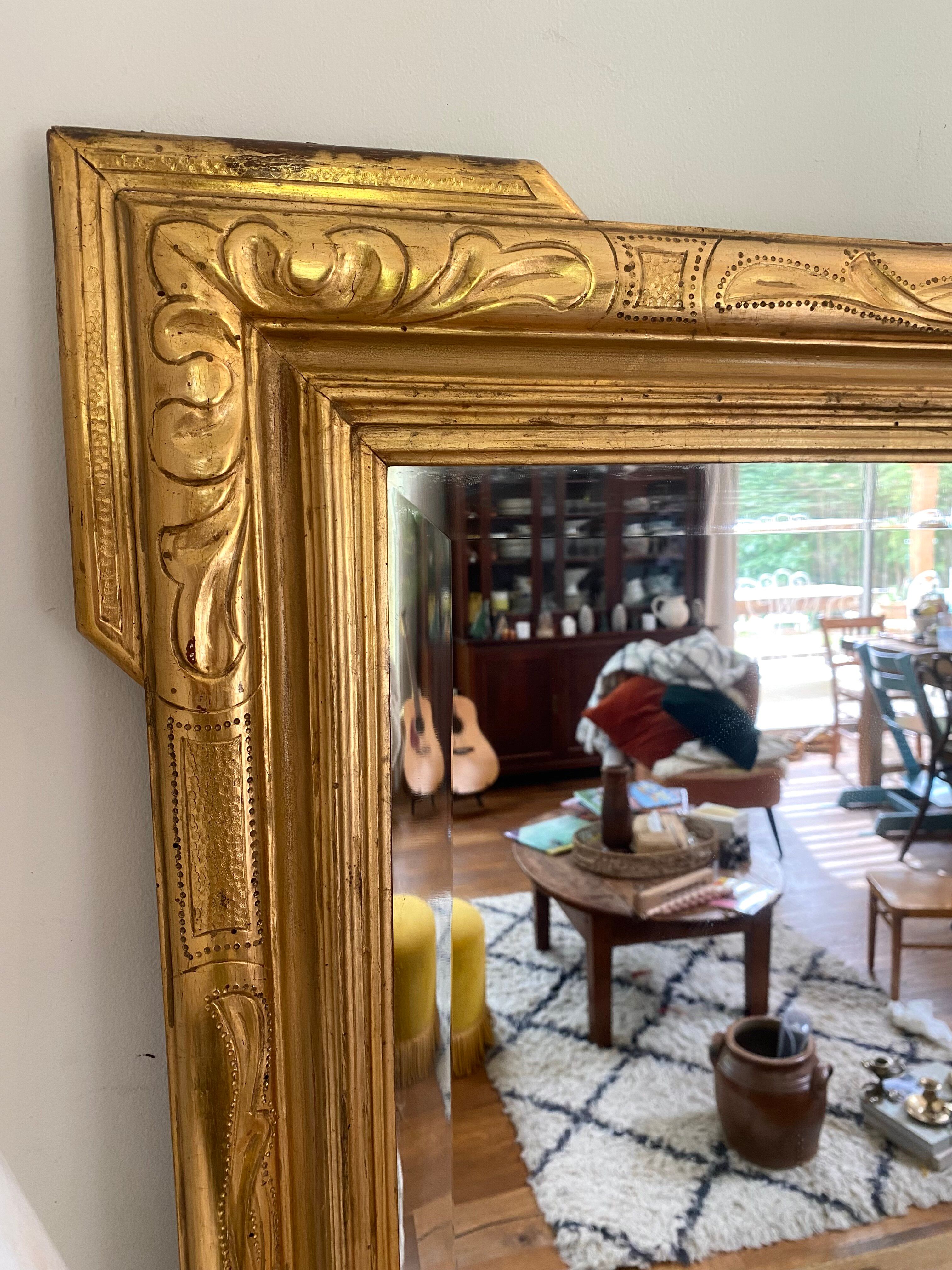 Superb antique bevelled mirror with "ears" – Louis-Philippe style – F