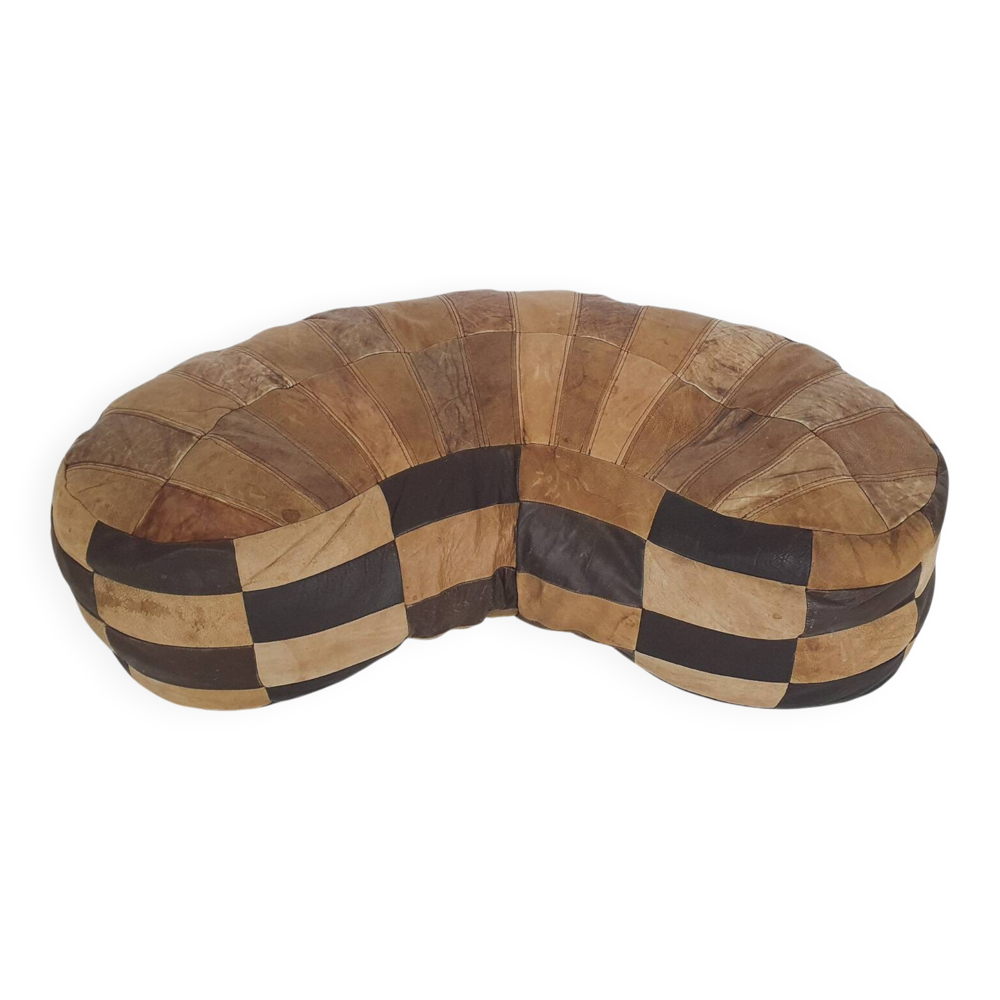 Vintage kidney shaped patchwork ottoman, The Netherlands 1970's