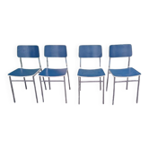 Lot de 4 chaises retro vintage style écolier / bistrot – Bleu & Métal