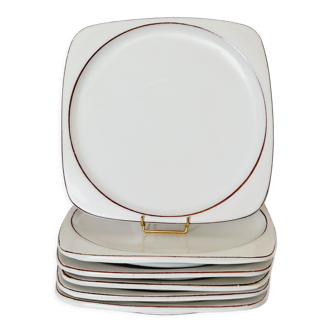 Olivier Roy Vallauris - service 6 large flat ceramic plates 1972