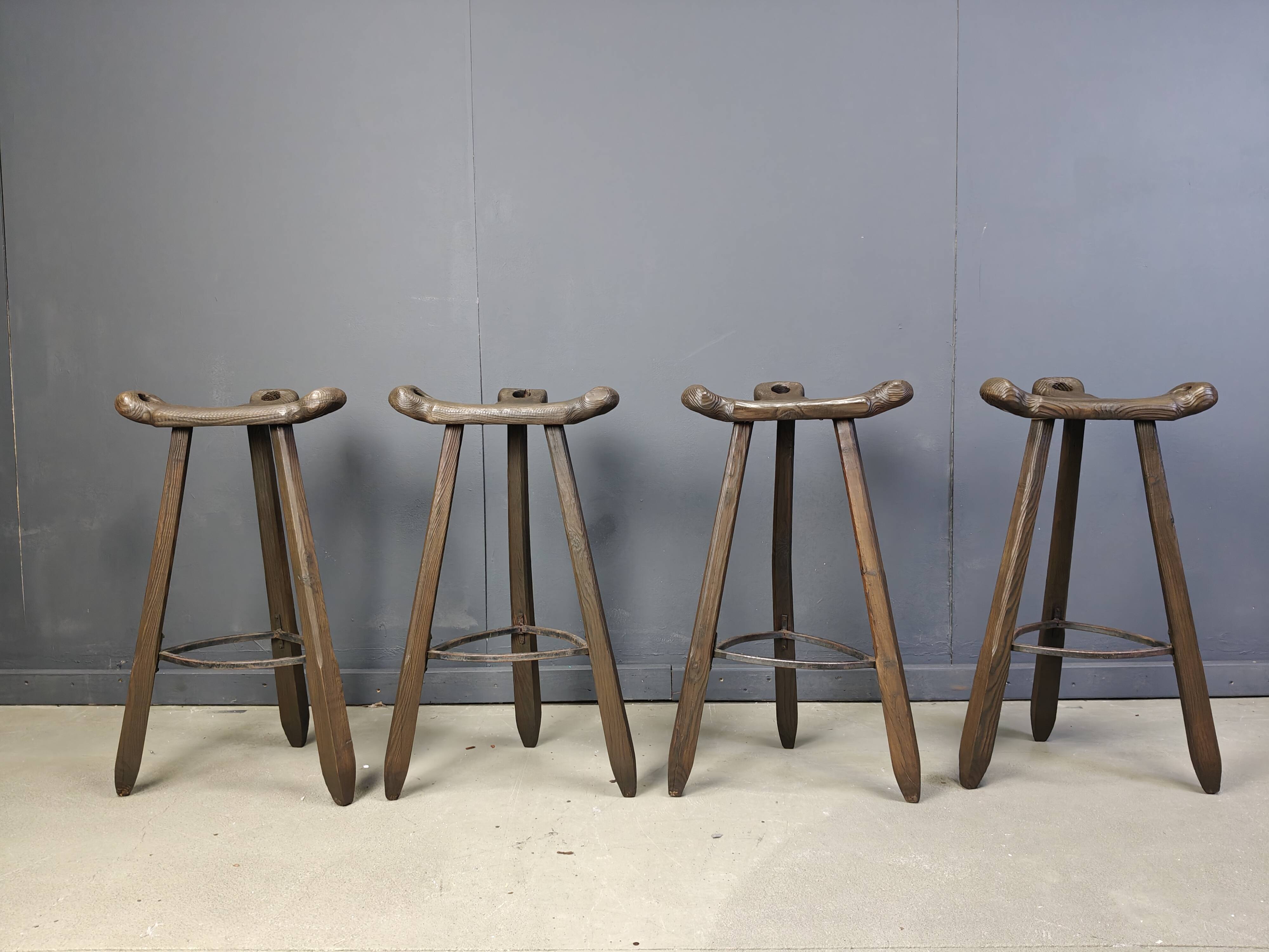 Mid century brutalist bar stools - set of 4, 1960s